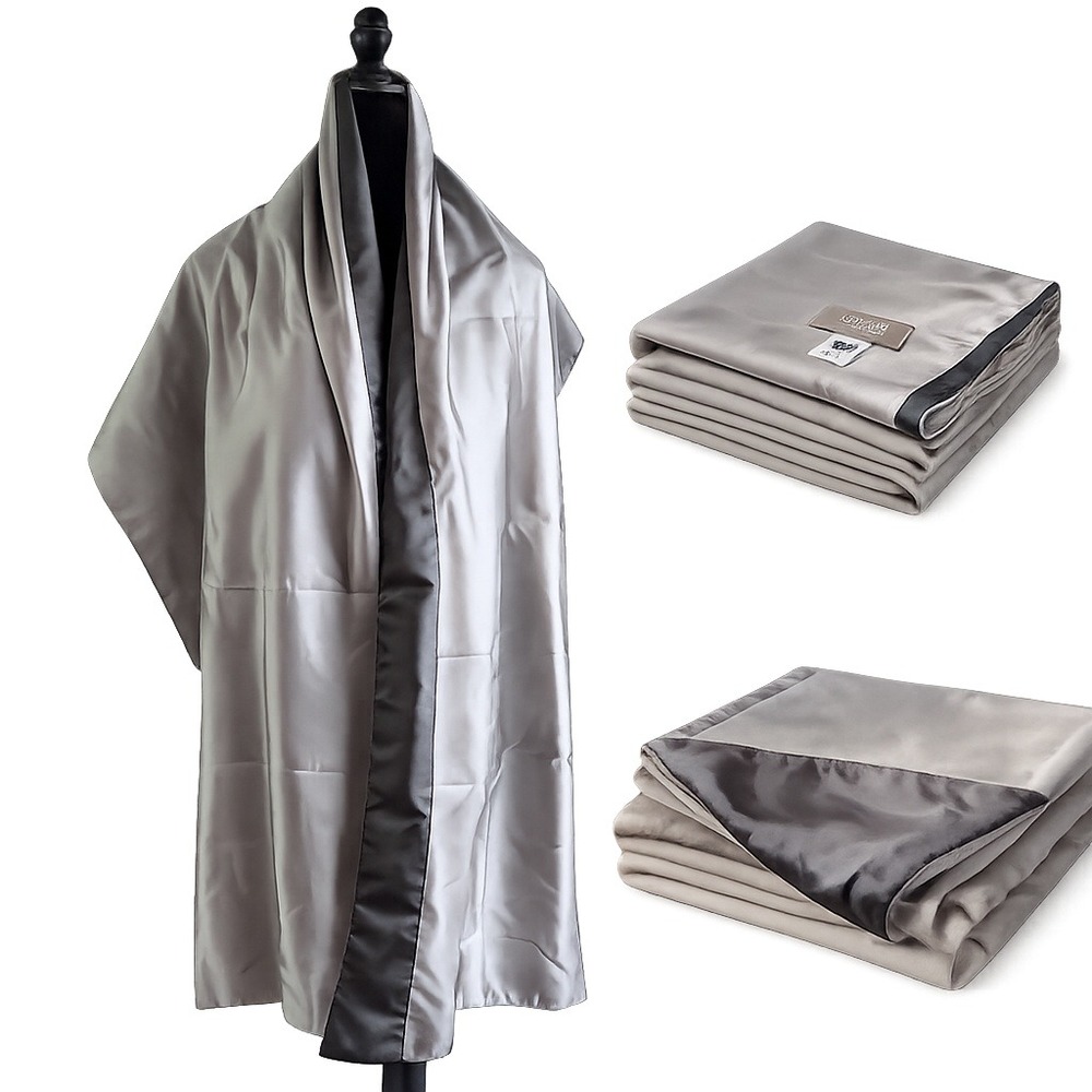 Jones New York Gray Charcoal Reversible Satin Evening Wrap Shawl Scarf 72x20